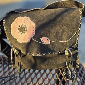 Unique Vintage Artisan Suede Leather Morral Crossbody Shoulder Bag Boho Western